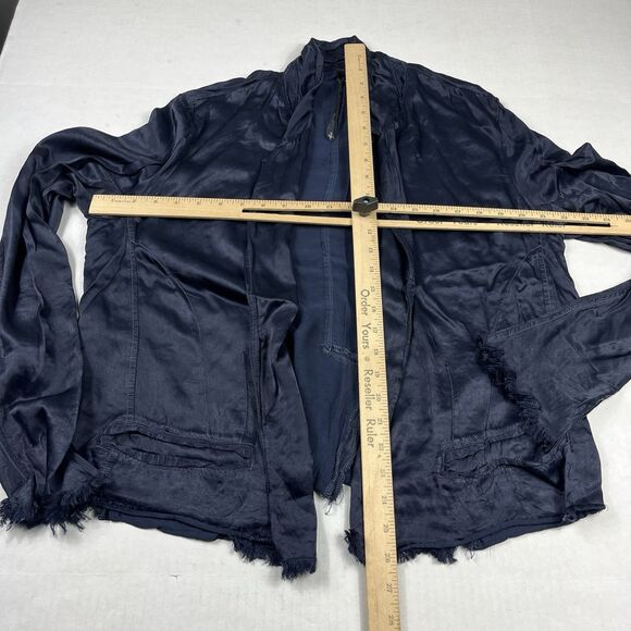 Unbranded Navy Silk Blend Open Blazer Raw Hem Edgy Minimalist Jacket Size 4 - Picture 9 of 12